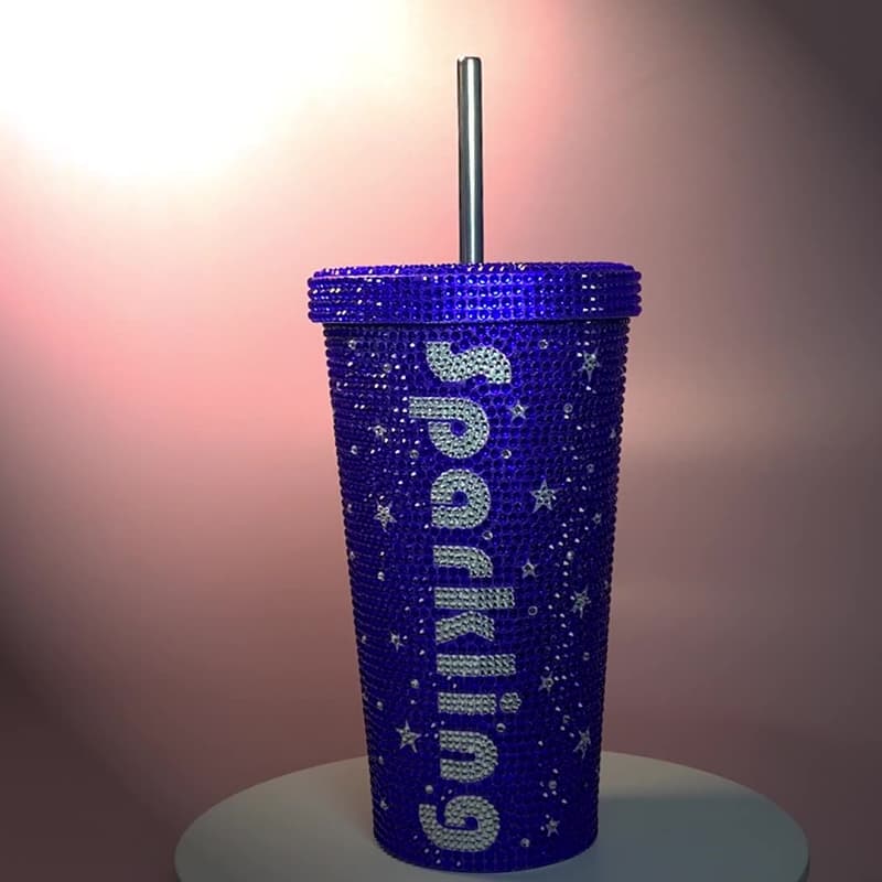 500ml Rhinestone Stainless Steel Straw Cup - 304 Insulated Gift Tumbler