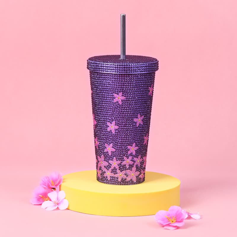 500ml Rhinestone Stainless Steel Straw Cup - 304 Insulated Gift Tumbler