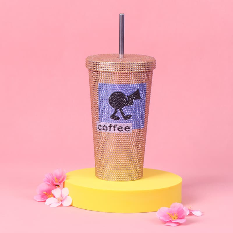 500ml Rhinestone Stainless Steel Straw Cup - 304 Insulated Gift Tumbler