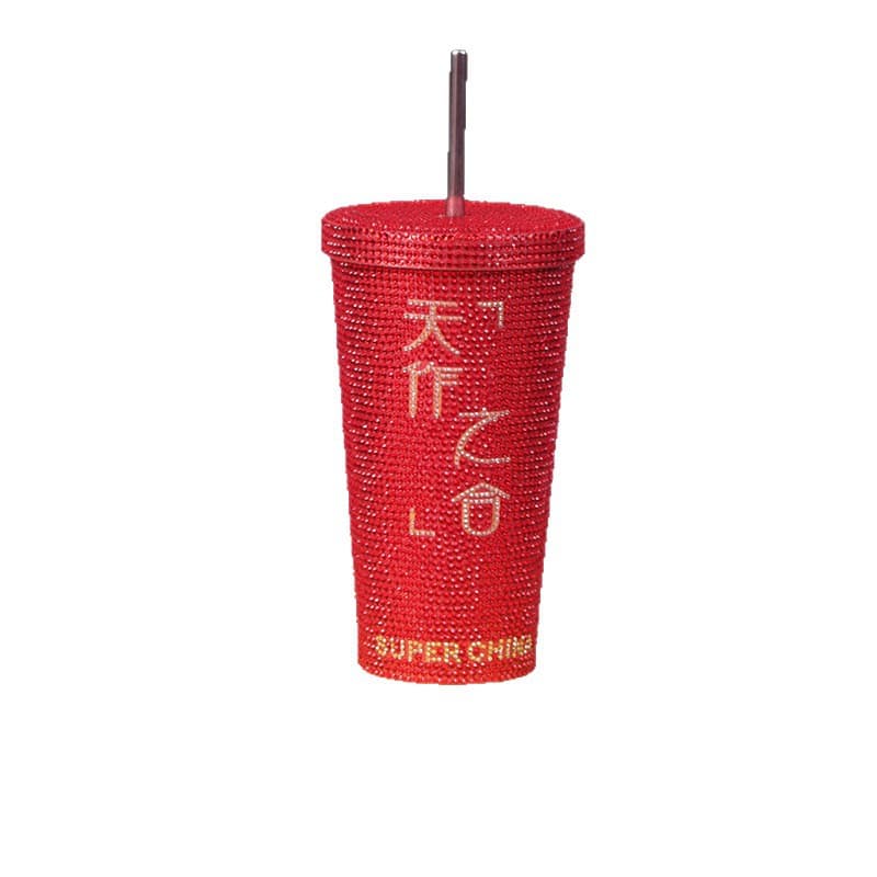 500ml Rhinestone Stainless Steel Straw Cup - 304 Insulated Gift Tumbler