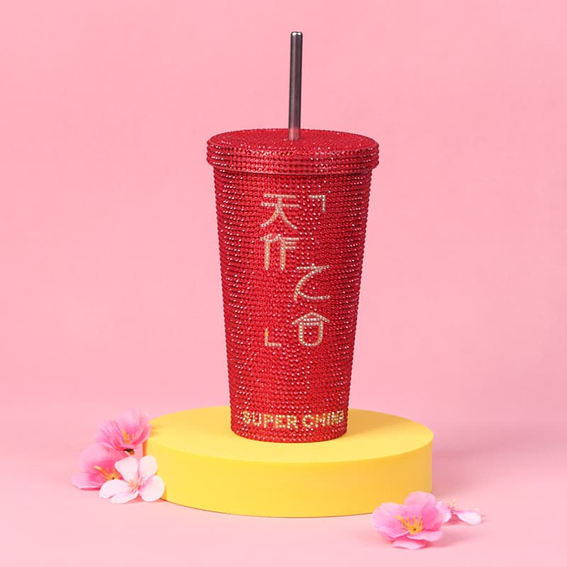 500ml Rhinestone Stainless Steel Straw Cup - 304 Insulated Gift Tumbler