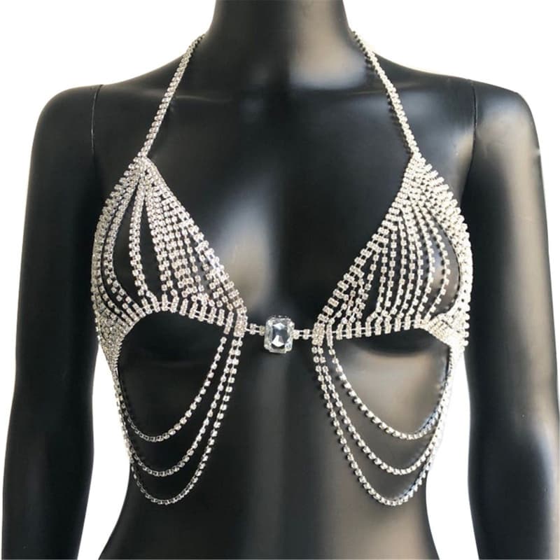 Sexy Rhinestone Tassel Bra Body Chain - Adjustable Lingerie