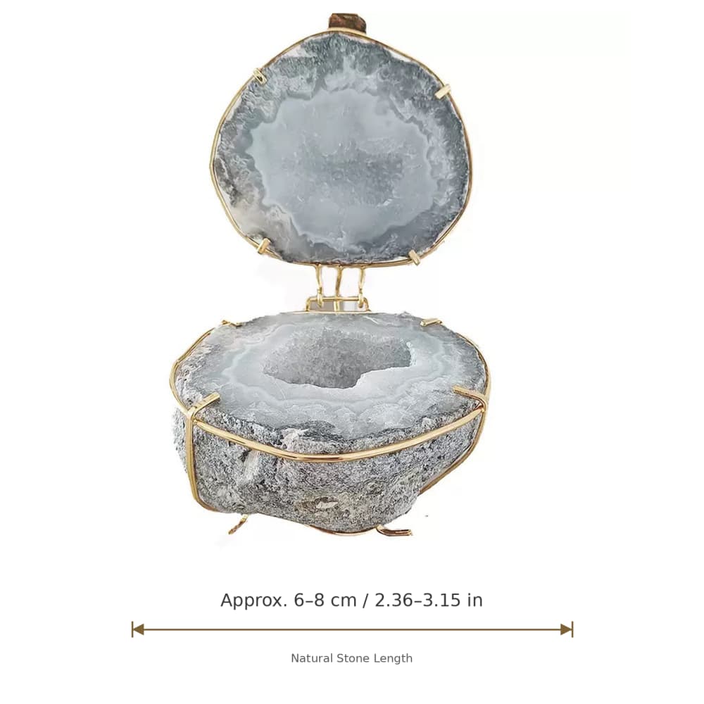 Natural Agate Geode Jewelry Box with Gold-Tone Frame