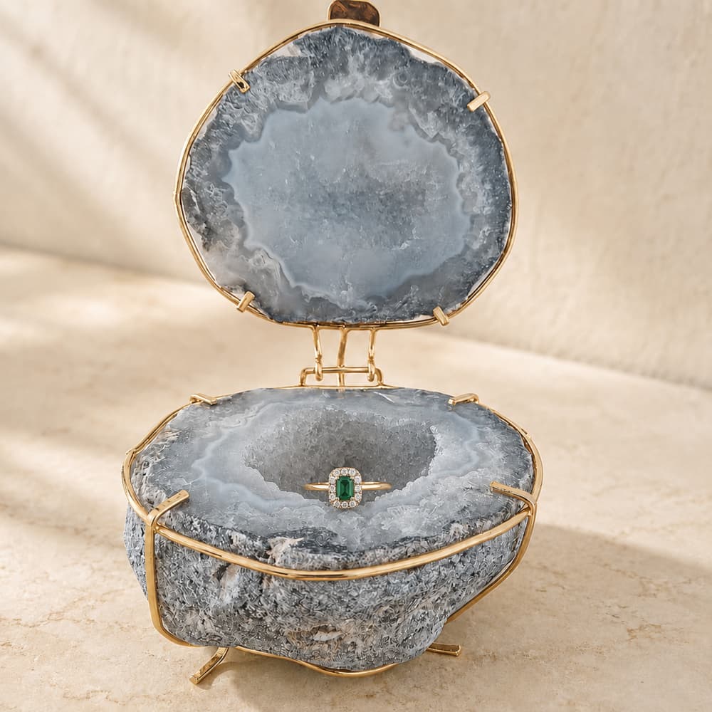 Natural Agate Geode Jewelry Box with Gold-Tone Frame