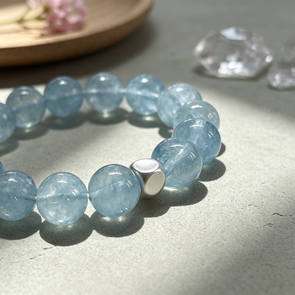 Soft Horizon｜Natural Aquamarine & Rose Quartz Bracelet