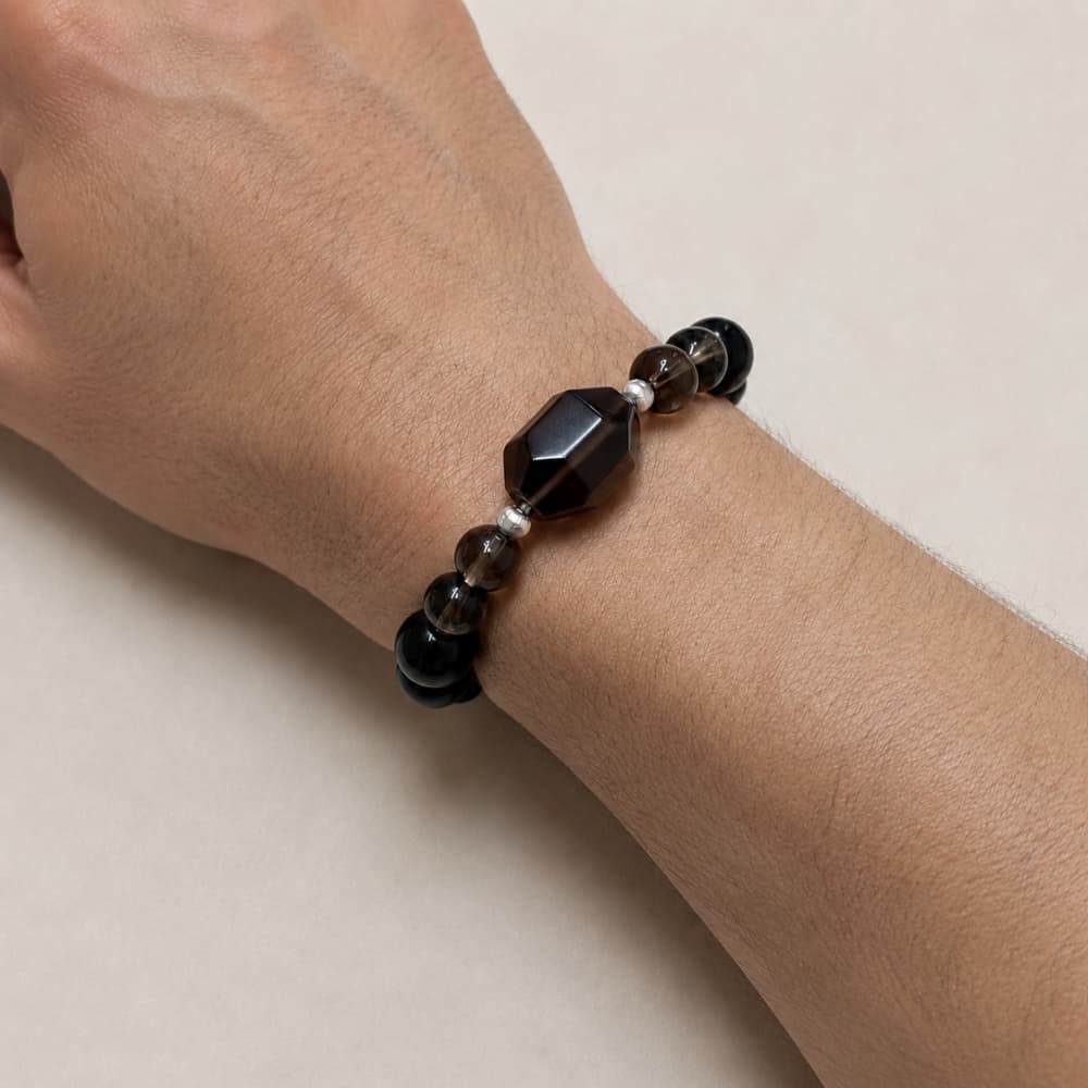 Quiet Strength｜Natural Ice Obsidian, Black Obsidian & Smoky Quartz Bracelet