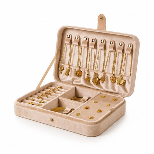 Quilted Velvet Jewelry Organizer Box｜Necklace, Ring & Earring Storage