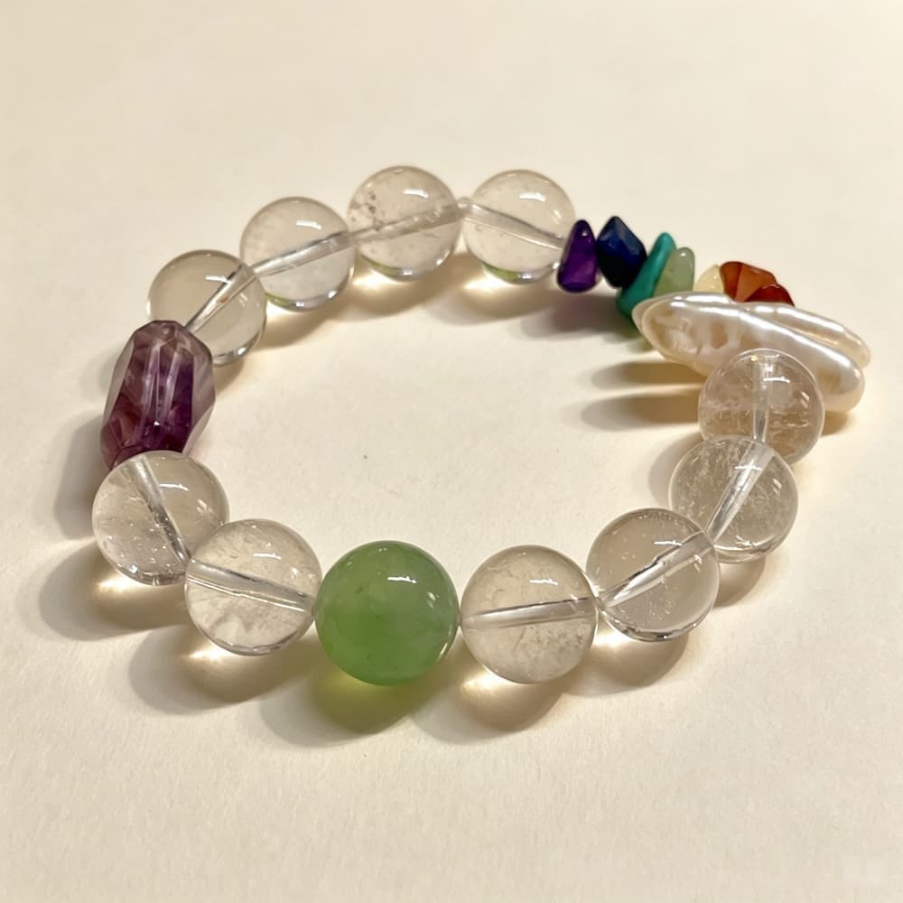 Quiet Balance｜Natural Clear Quartz, Amethyst &  Baroque Pearl Bracelet