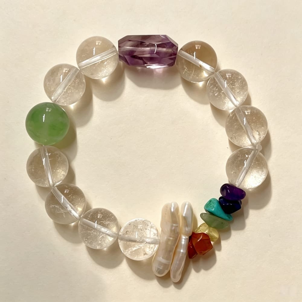 Quiet Balance｜Natural Clear Quartz, Amethyst &  Baroque Pearl Bracelet
