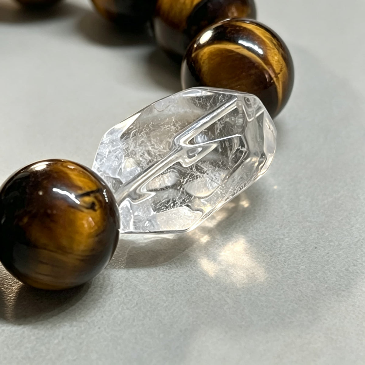 Unspoken Strength | Men's 14 mm Tiger Eye & Faceted White Quartz Bracelet