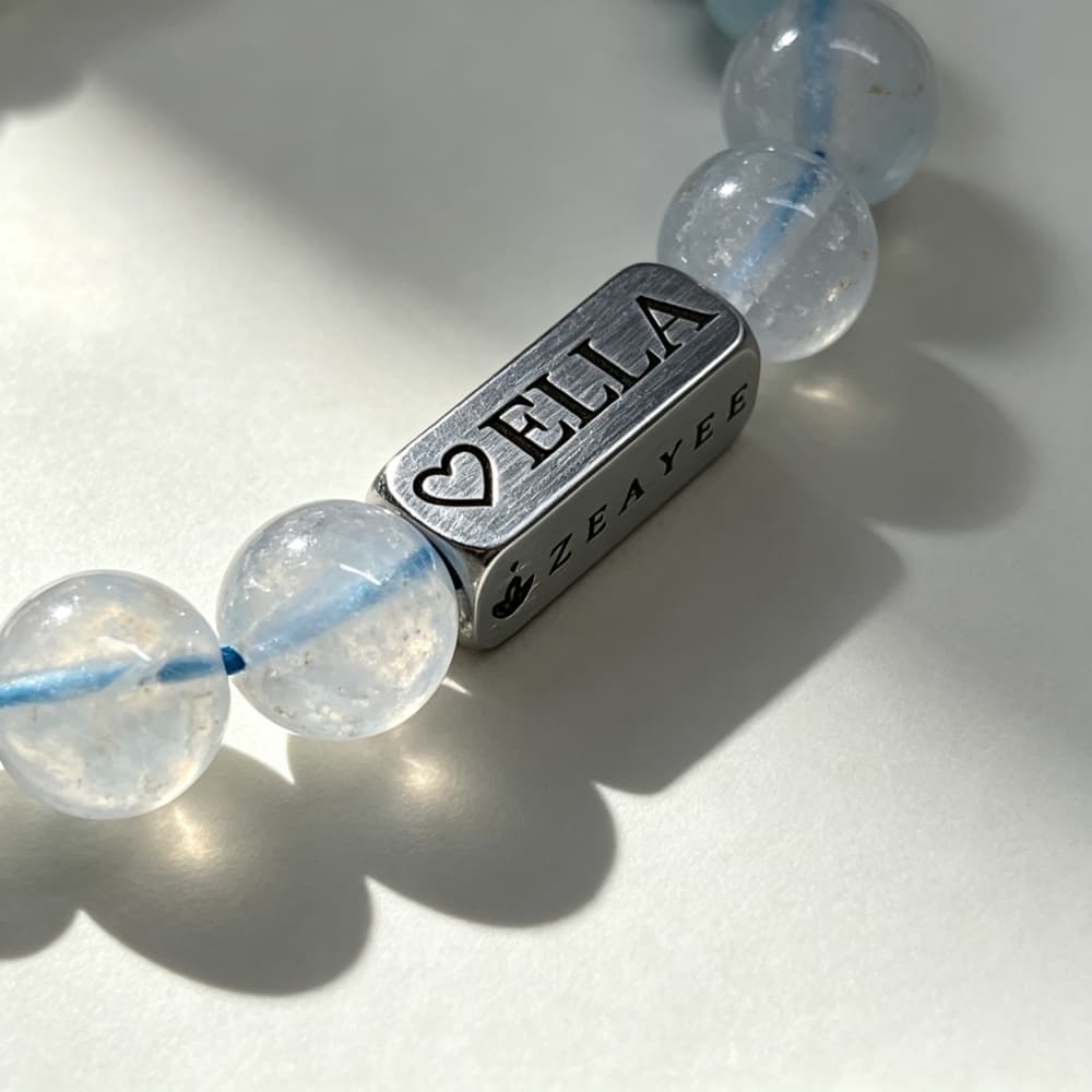 Personalized 4-Sided Name Bracelet – Rose Quartz & Aquamarine Gift for Her