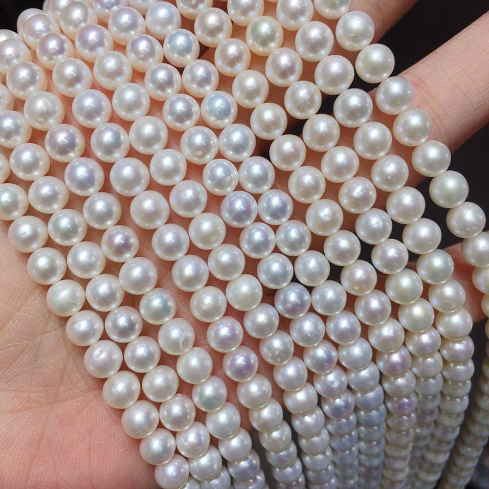 1 Strand Natural Freshwater Pearl Strands — Near-Round, High Luster