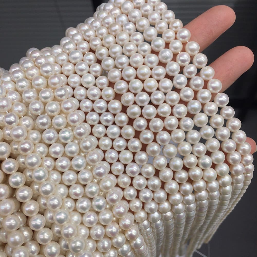 1 Strand Natural Freshwater Pearl Strands — Near-Round, High Luster
