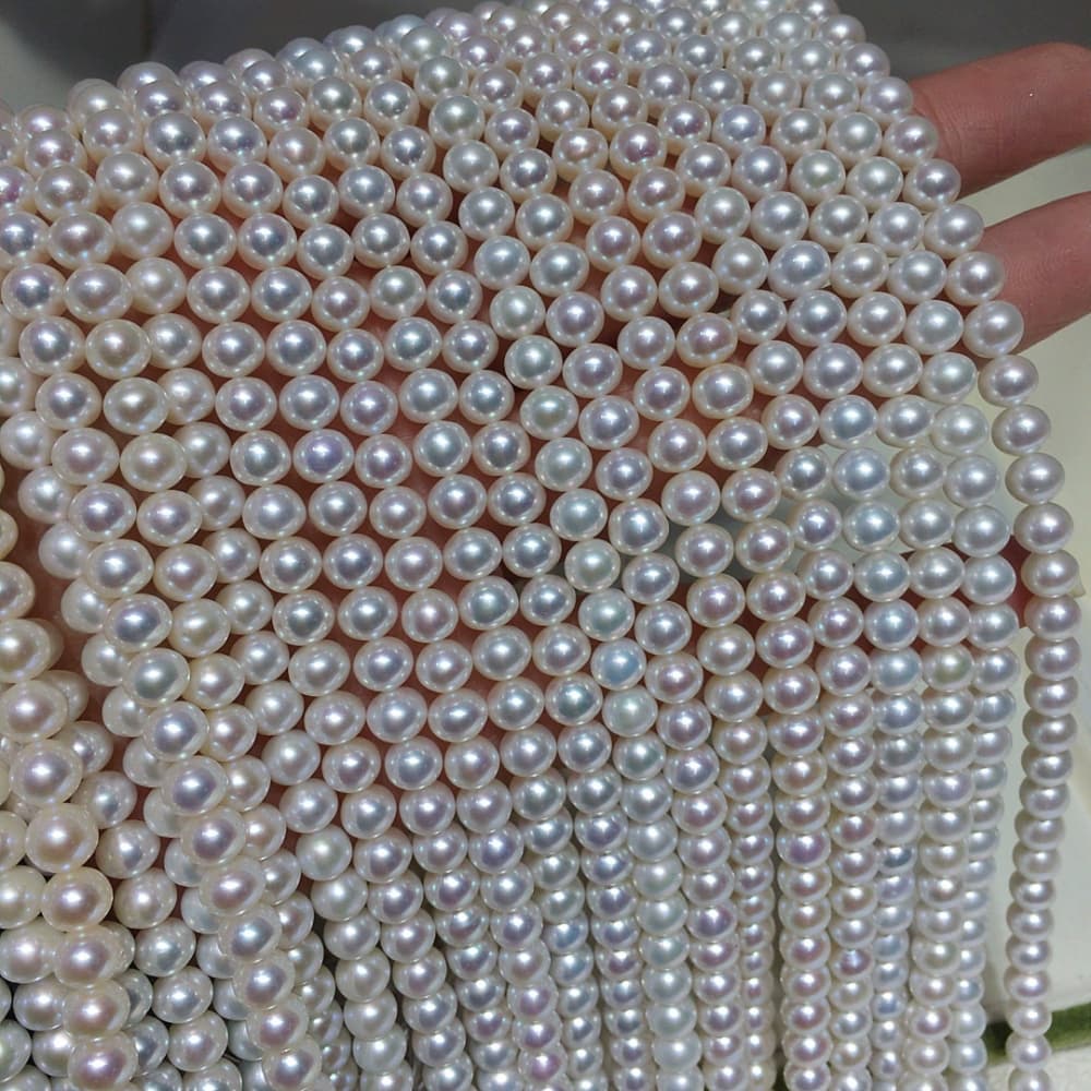 1 Strand Natural Freshwater Pearl Strands — Near-Round, High Luster