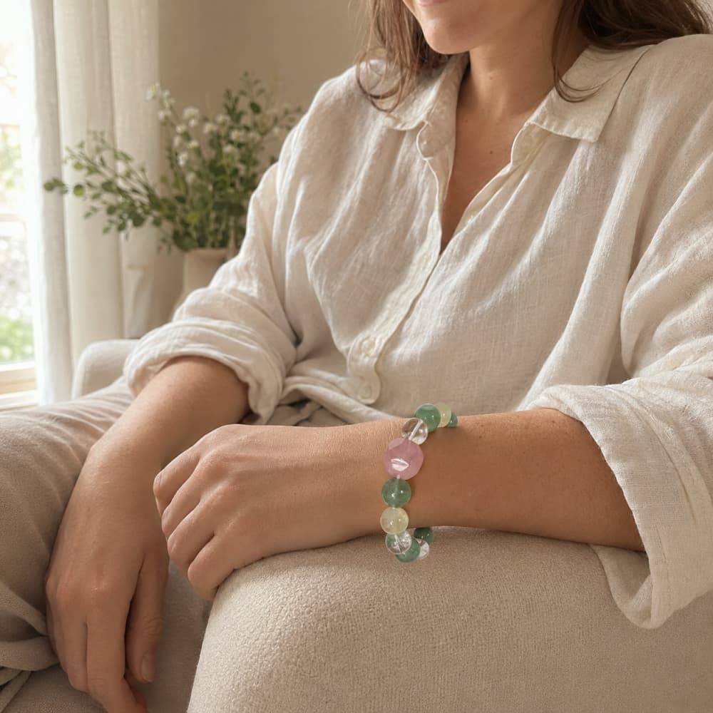 Gentle Radiance｜Natural Crystal Bracelet with Green Fluorite & Quartz