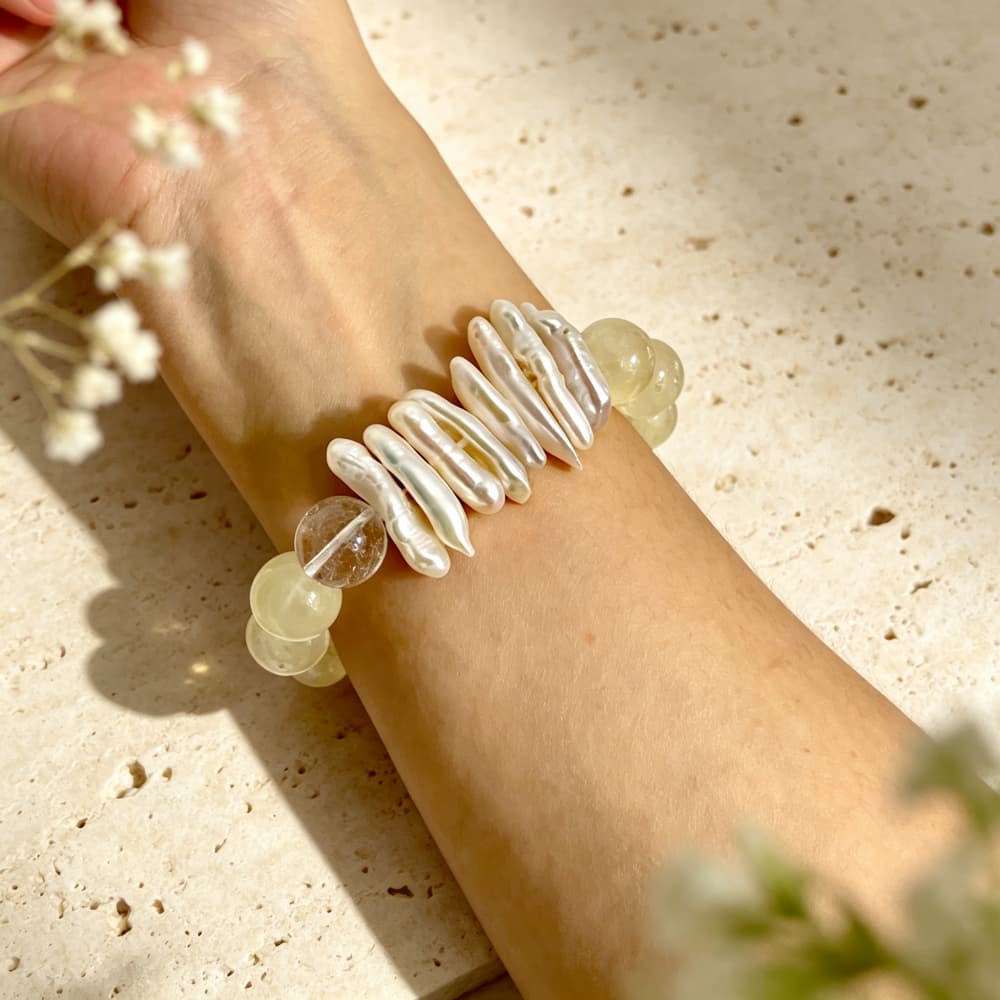 Golden Whisper｜Natural Citrine Crystal Bracelet with Clear Quartz & Baroque Pearl
