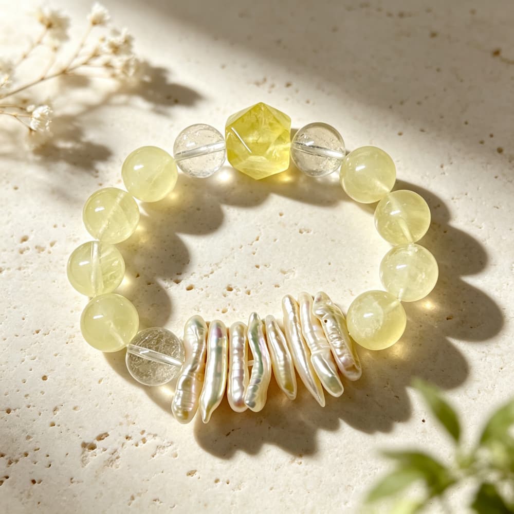 Golden Whisper｜Natural Citrine Crystal Bracelet with Clear Quartz & Baroque Pearl