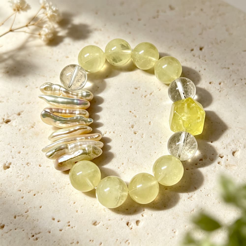 Golden Whisper｜Natural Citrine Crystal Bracelet with Clear Quartz & Baroque Pearl