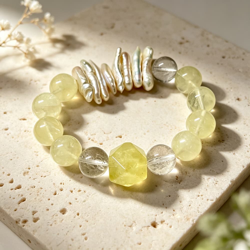Golden Whisper｜Natural Citrine Crystal Bracelet with Clear Quartz & Baroque Pearl