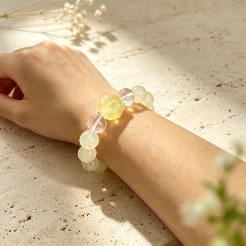 Golden Whisper｜Natural Citrine Crystal Bracelet with Clear Quartz & Baroque Pearl