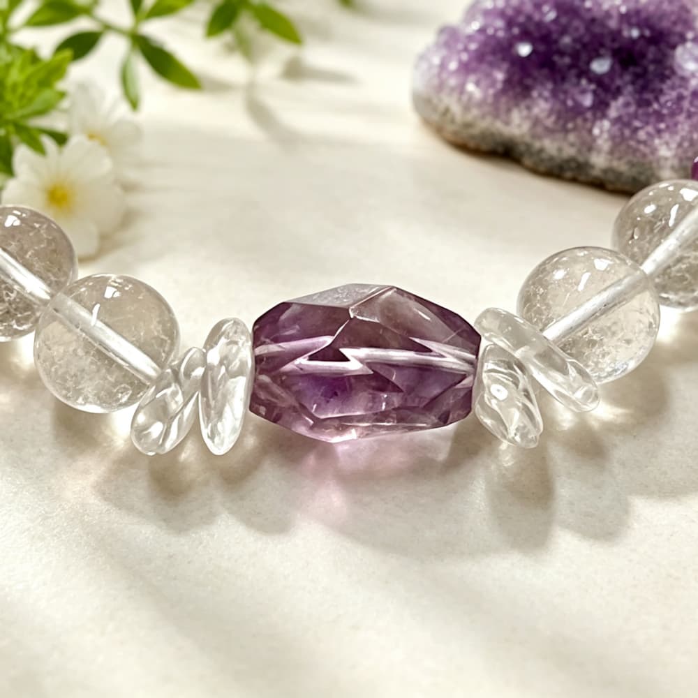 Inner Spectrum｜Natural Clear Quartz 7 Chakra Bracelet with Amethyst
