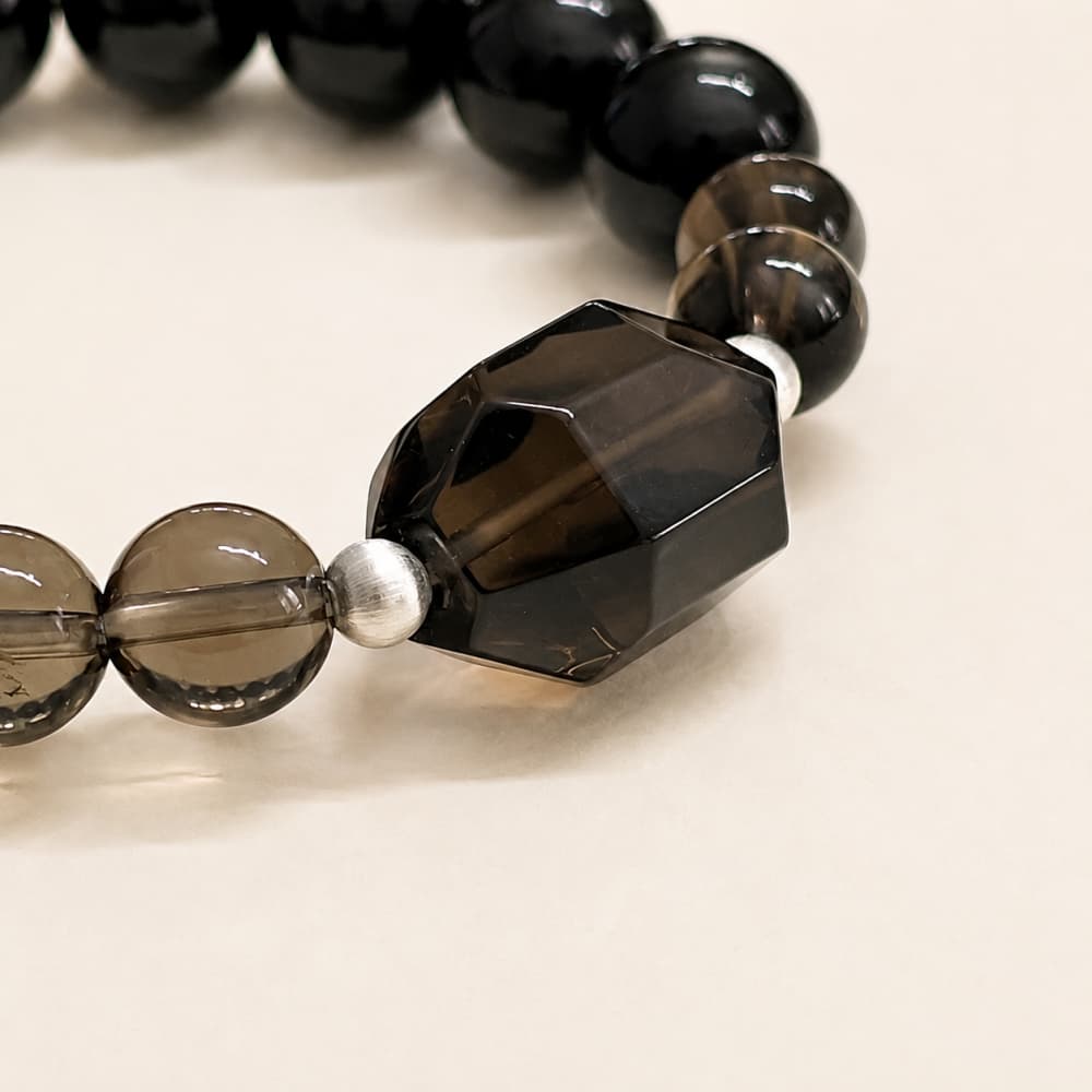 Quiet Strength｜Natural Ice Obsidian, Black Obsidian & Smoky Quartz Bracelet