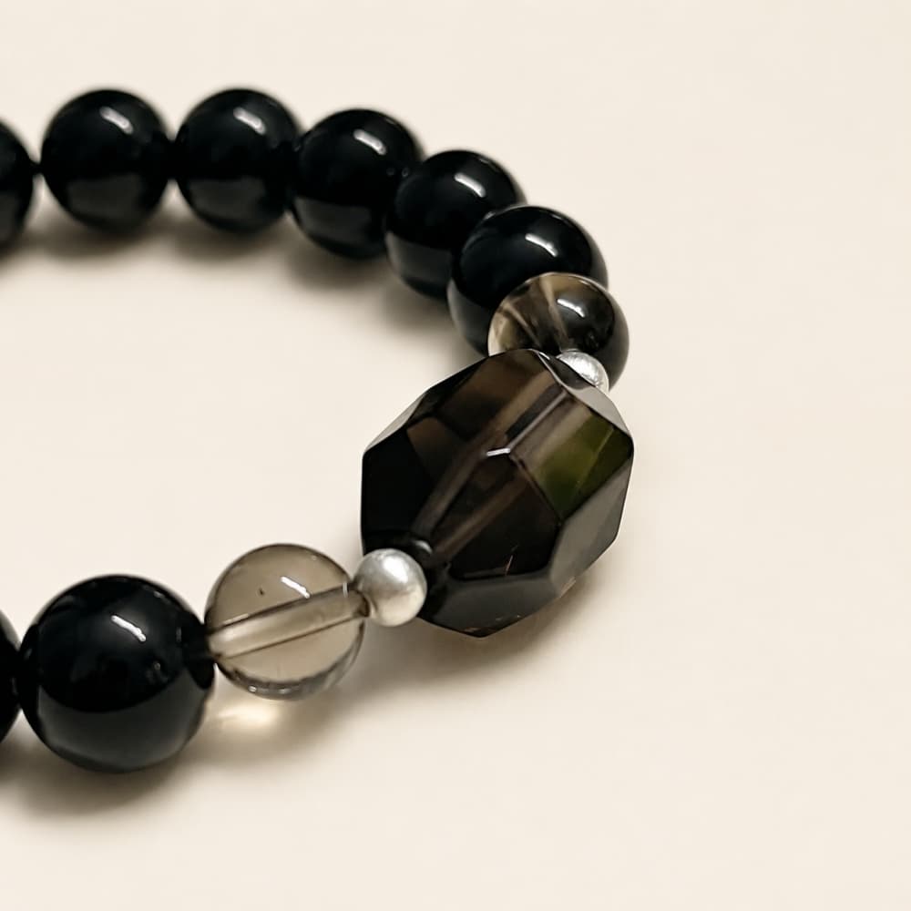 Midnight Resolve｜Natural Obsidian, Lapis Lazuli & Smoky Quartz Bracelet