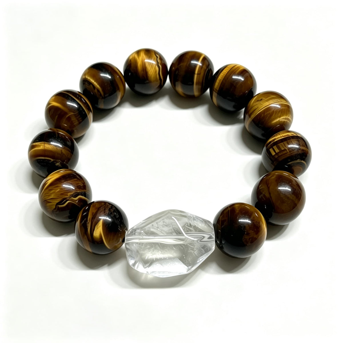 Unspoken Strength | Men's 14 mm Tiger Eye & Faceted White Quartz Bracelet