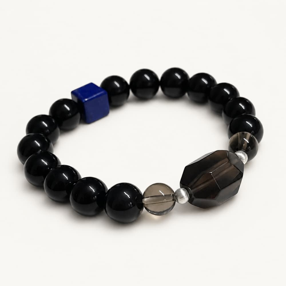 Midnight Resolve｜Natural Obsidian, Lapis Lazuli & Smoky Quartz Bracelet