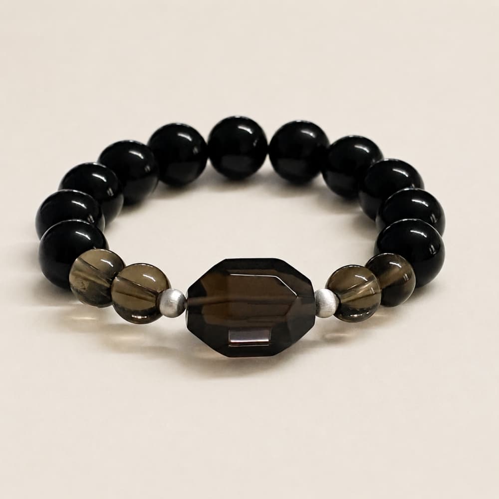 Quiet Strength｜Natural Ice Obsidian, Black Obsidian & Smoky Quartz Bracelet