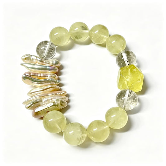 Golden Whisper｜Natural Citrine Crystal Bracelet with Clear Quartz & Baroque Pearl
