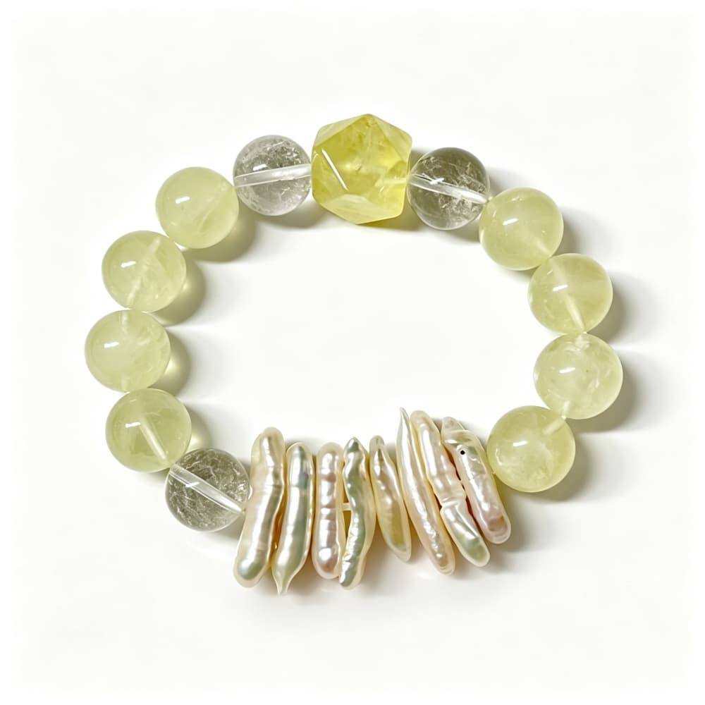 Golden Whisper｜Natural Citrine Crystal Bracelet with Clear Quartz & Baroque Pearl