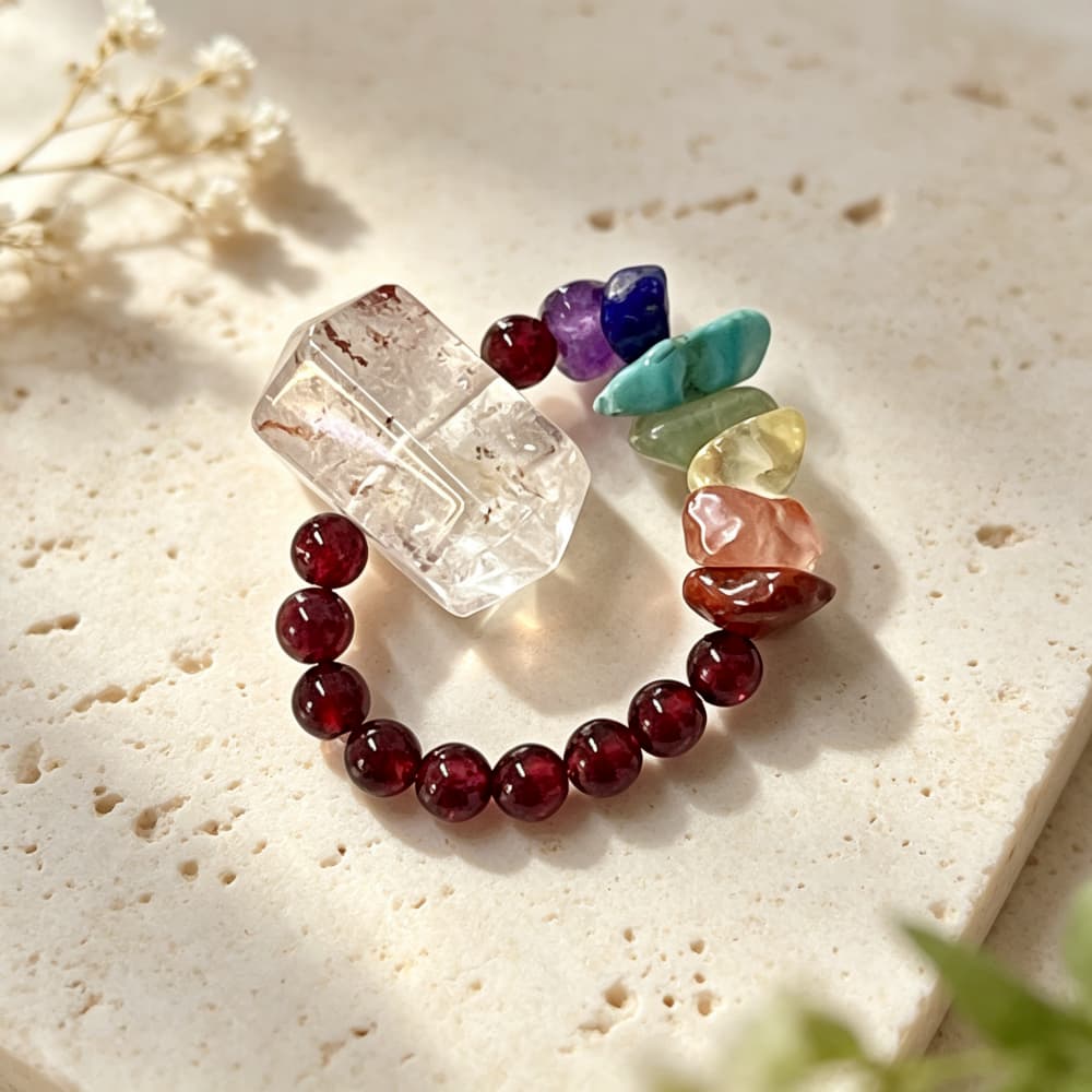 Quiet Radiance｜Natural Clear Quartz & Amethyst 7 Chakra Jewelry Set