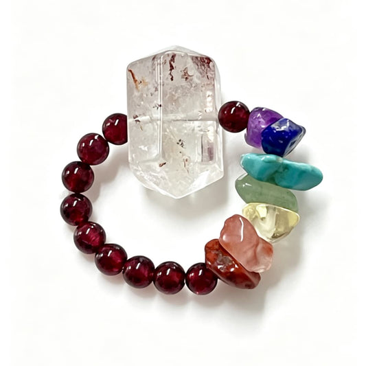 Celestial Balance｜Natural Red Phantom Quartz Garnet & 7 Chakra