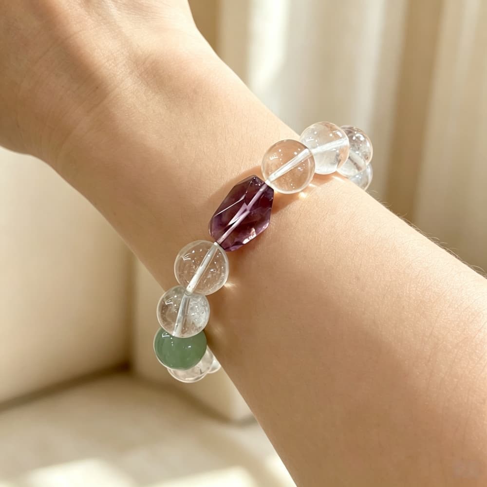 Quiet Balance｜Natural Clear Quartz, Amethyst &  Baroque Pearl Bracelet