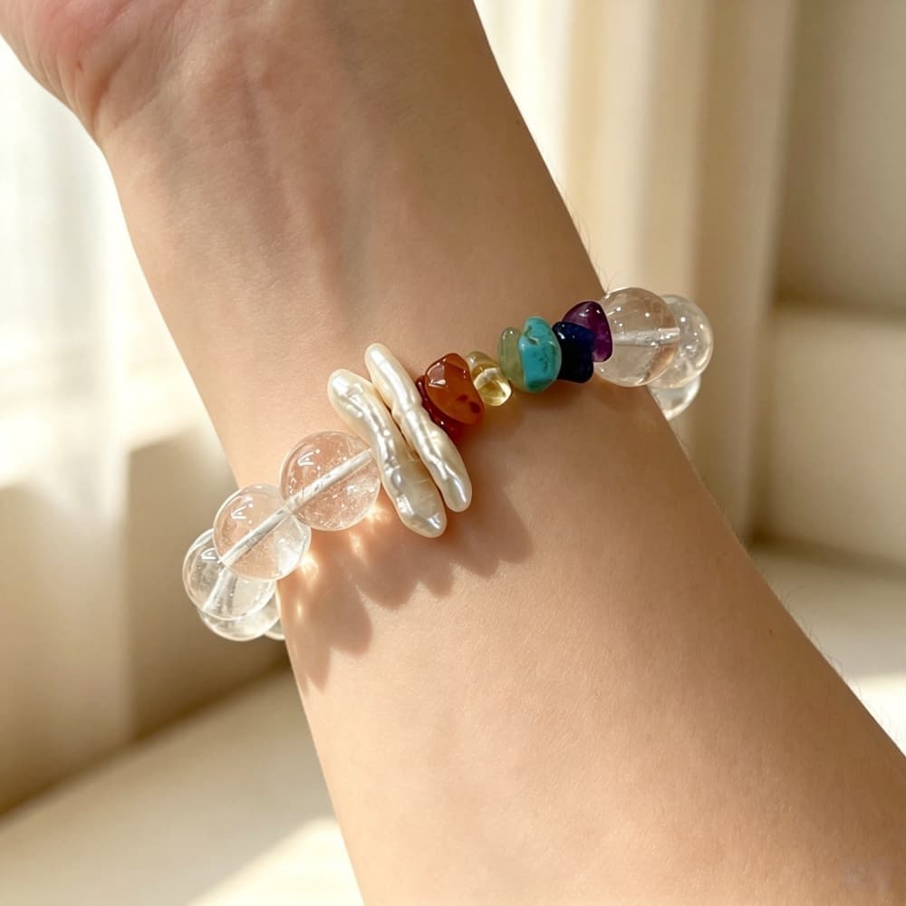 Quiet Balance｜Natural Clear Quartz, Amethyst &  Baroque Pearl Bracelet