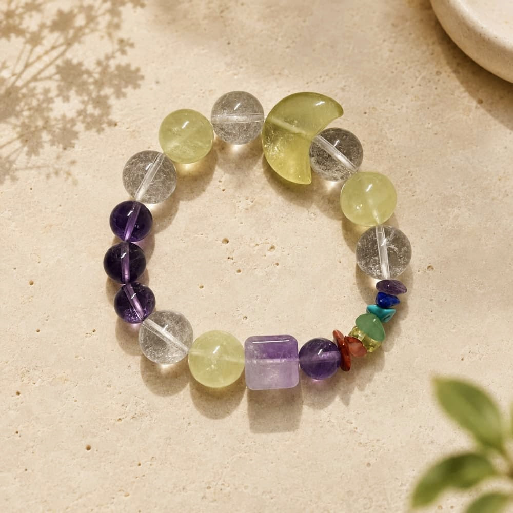 Golden Moonlight｜Natural Citrine Moon Bracelet and Garnet Ring Set