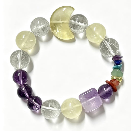 Golden Moonlight｜Natural Citrine Moon and Amethyst Bracelet