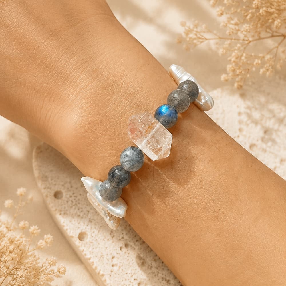 Natural Red Phantom Quartz & Moonstone Bracelet｜Mindful Jewelry