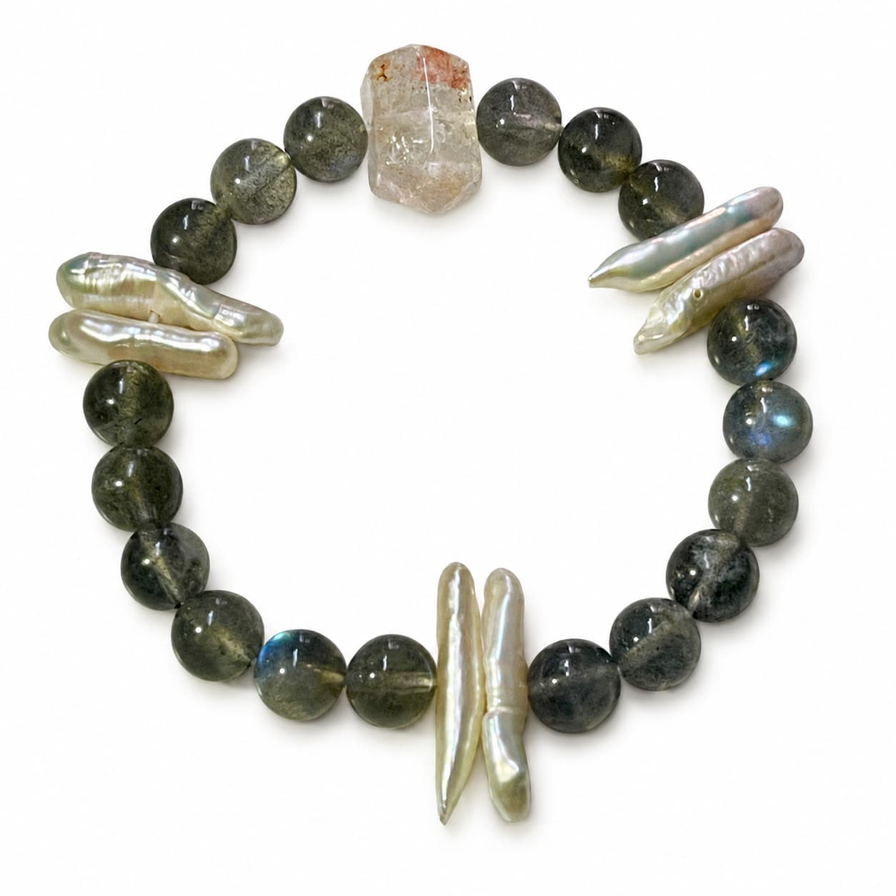Natural Red Phantom Quartz & Moonstone Bracelet｜Mindful Jewelry
