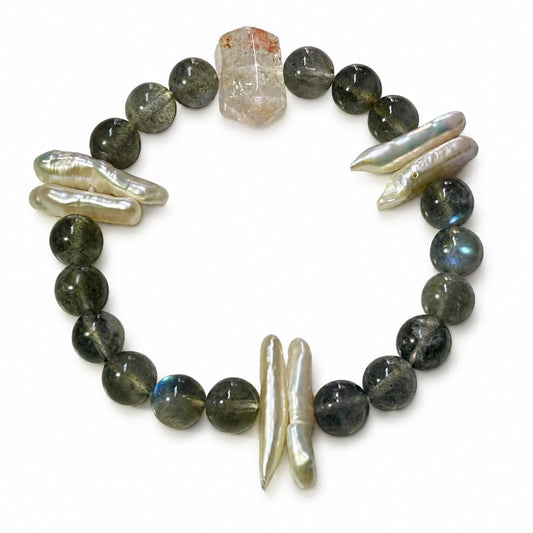 Natural Red Phantom Quartz & Moonstone Bracelet｜Mindful Jewelry