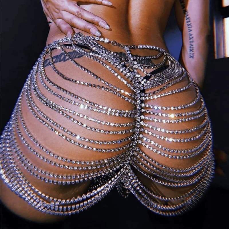 Bling Rhinestone Waist Chain - Sparkling Party Skirt