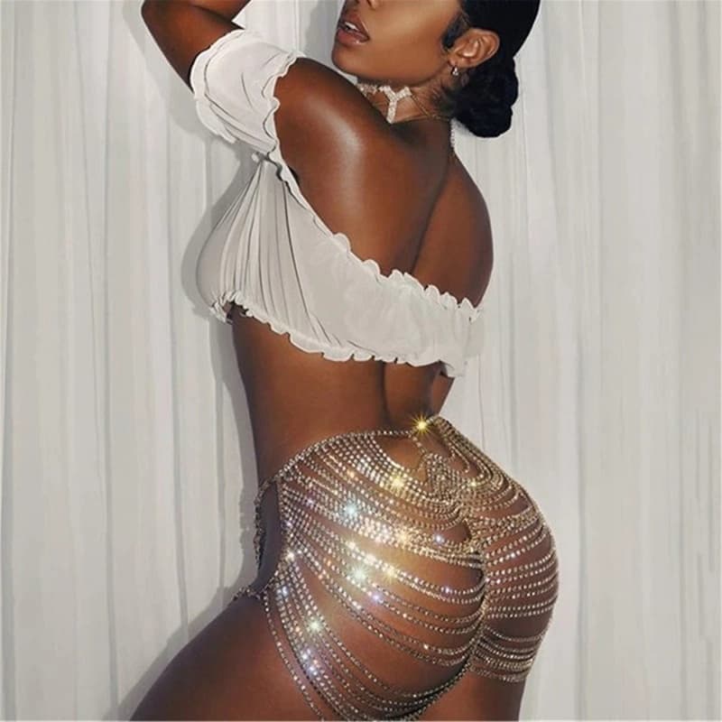 Bling Rhinestone Waist Chain - Sparkling Party Skirt