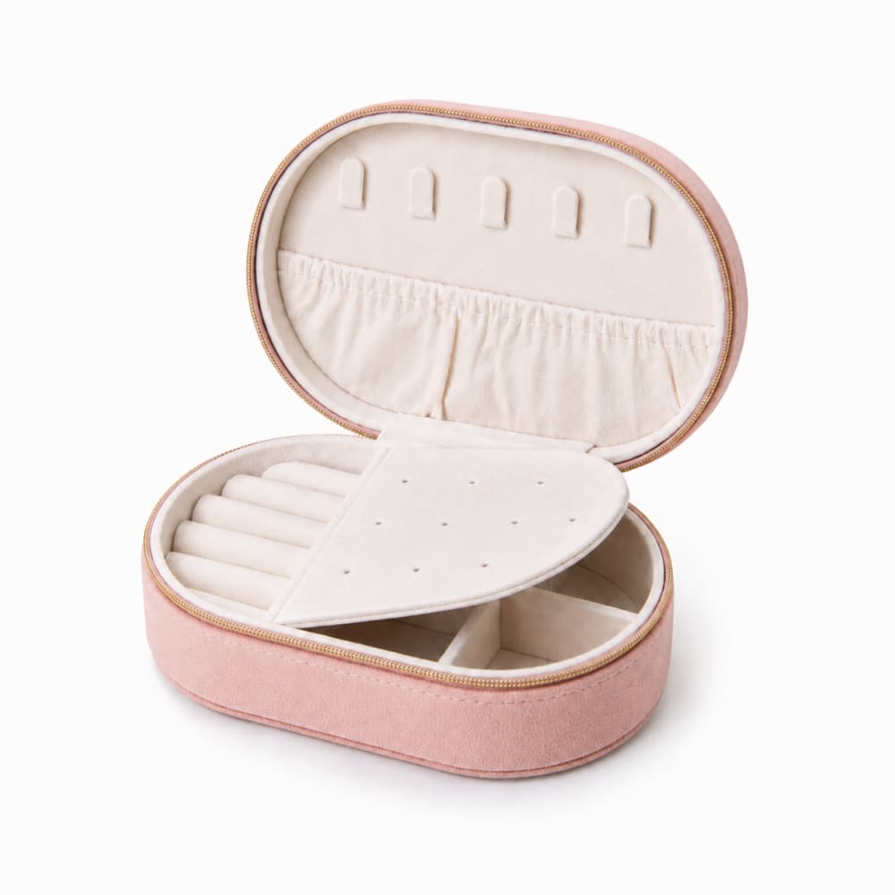 Oval Velvet Jewelry Organizer Case｜Necklace, Ring & Earring Storage