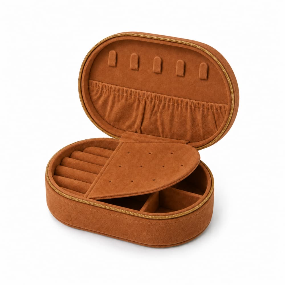 Oval Velvet Jewelry Organizer Case｜Necklace, Ring & Earring Storage