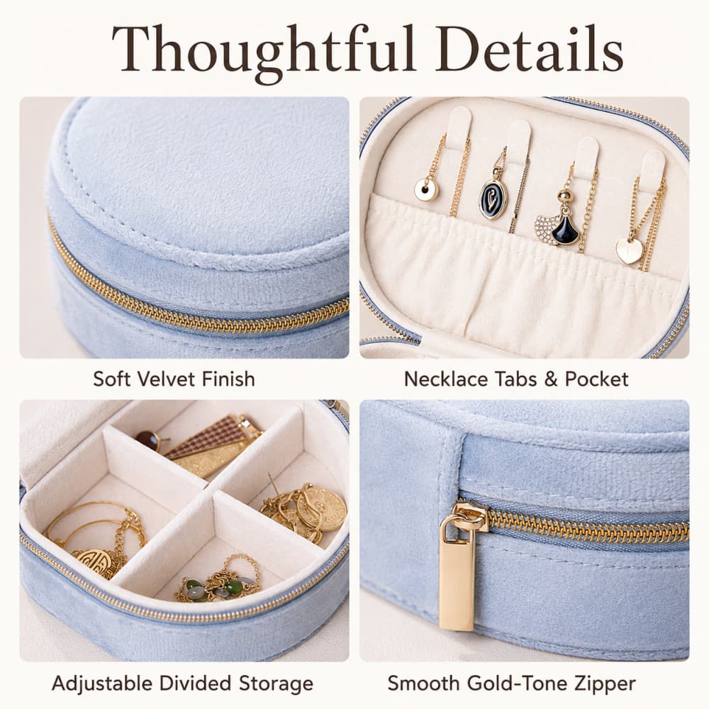 Oval Velvet Jewelry Organizer Case｜Necklace, Ring & Earring Storage