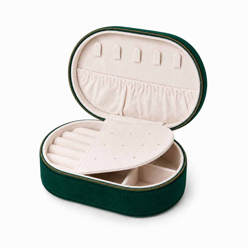 Oval Velvet Jewelry Organizer Case｜Necklace, Ring & Earring Storage