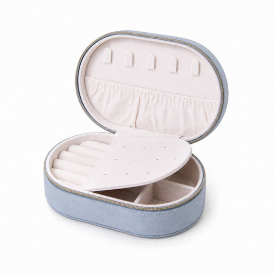Oval Velvet Jewelry Organizer Case｜Necklace, Ring & Earring Storage