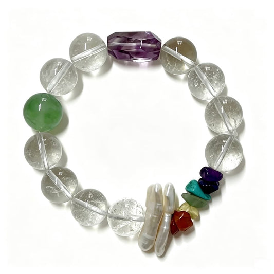 Quiet Balance｜Natural Clear Quartz, Amethyst &  Baroque Pearl Bracelet