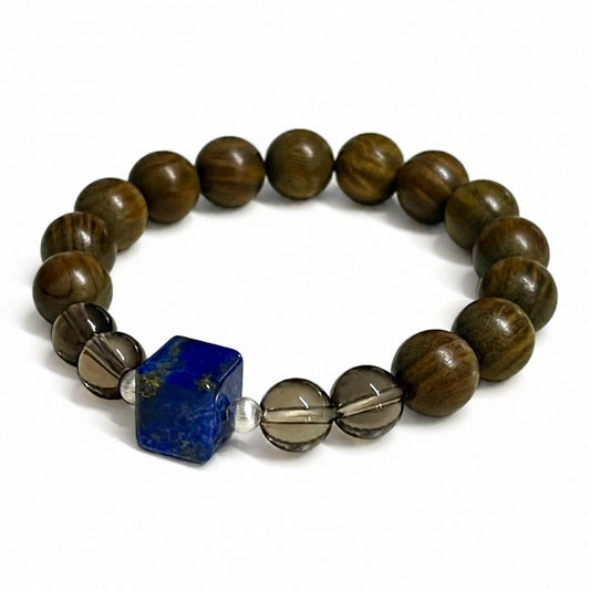 Quiet Ground｜Natural Lapis Lazuli, Smoky Quartz & Green Sandalwood Bracelet